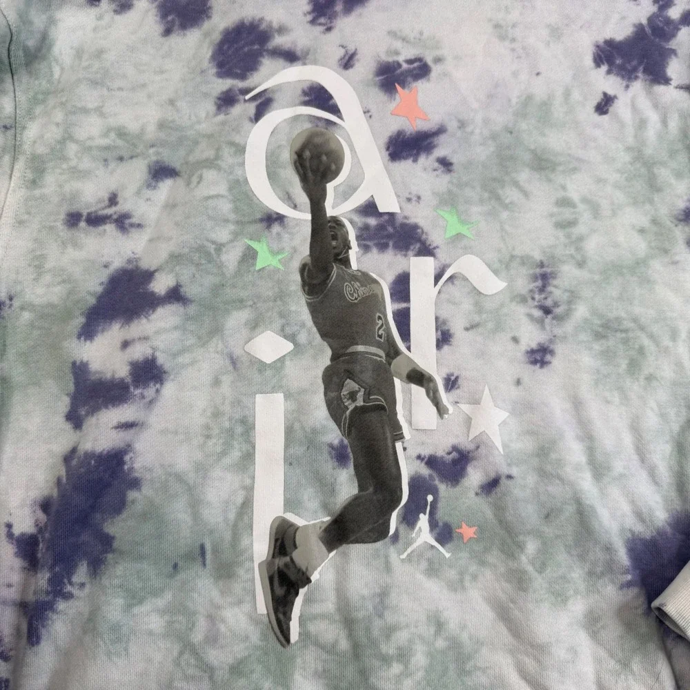 Jordan Hoodie Mens Small Purple Green Tie Dye AJ Air Graphic Pullover Sweatshirt
